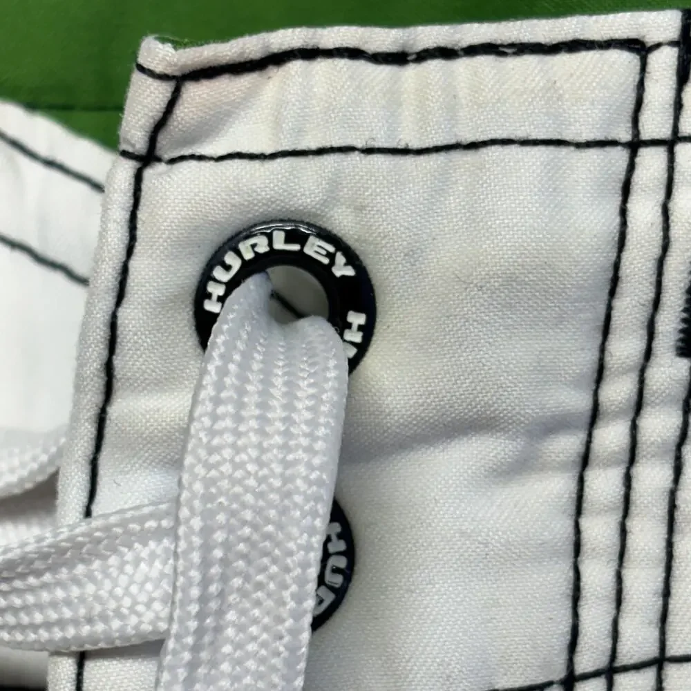 Vintage Hurley Boardshorts 38 White Green Swim Trunks Surfing Classic 90s Y2K